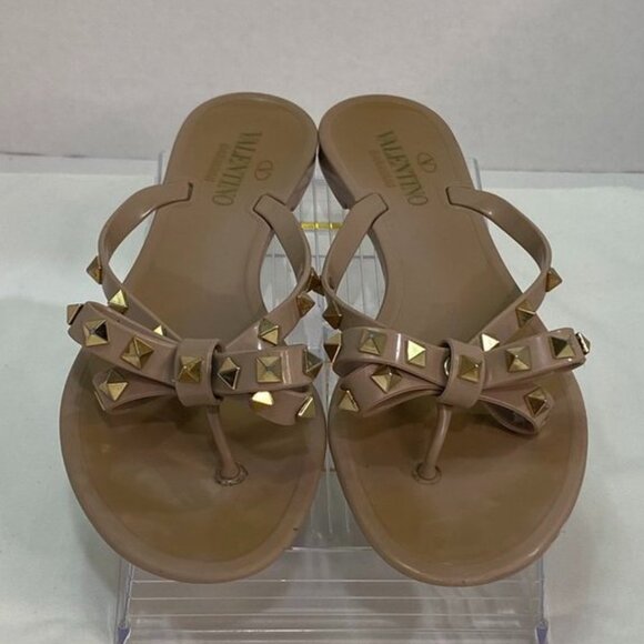 Valentino Garavani Rockstud Bow Jelly Thong Flip Flop Sandals Nude Beige 39 - Picture 15 of 15
